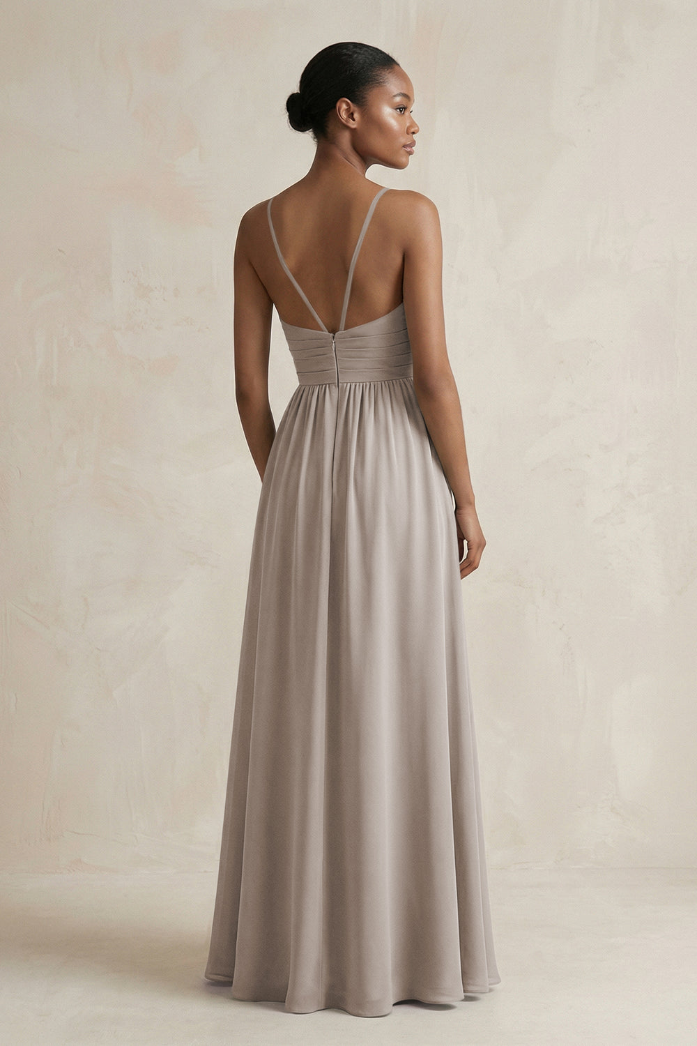 A-Line Halter Chiffon Ruched Bridesmaid Dress in Frost