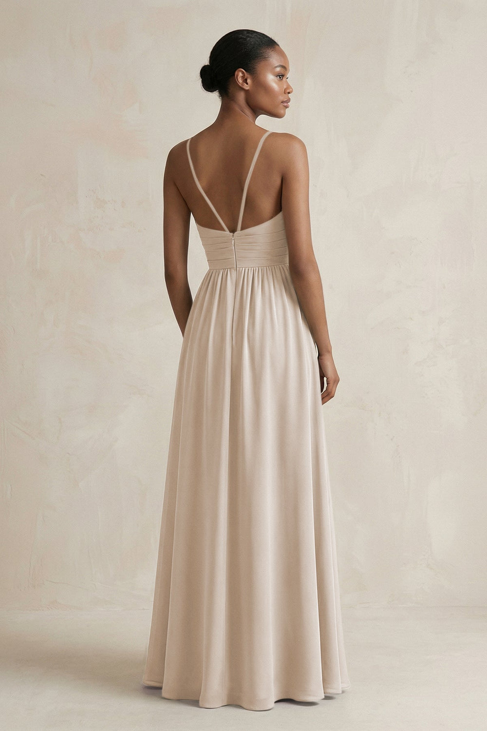 A - Line Halter Chiffon Ruched Bridesmaid Dress in Frost - KISS BRIDAL Bridesmaid Dresses