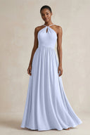 A - Line Halter Chiffon Ruched Bridesmaid Dress in Ice - SHE IS ME Bridesmaid Dresses