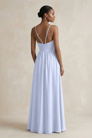 A - Line Halter Chiffon Ruched Bridesmaid Dress in Ice - SHE IS ME Bridesmaid Dresses
