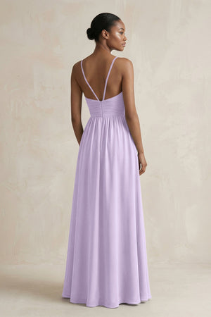 A - Line Halter Chiffon Ruched Bridesmaid Dress in Lavender - SHE IS ME Bridesmaid Dresses