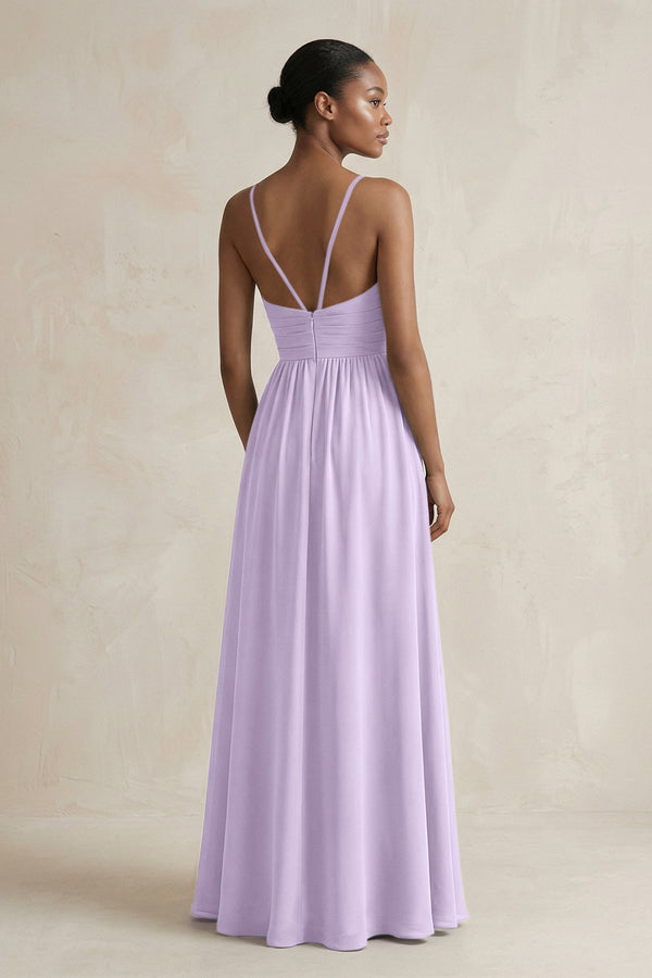 A - Line Halter Chiffon Ruched Bridesmaid Dress in Lavender - SHE IS ME Bridesmaid Dresses
