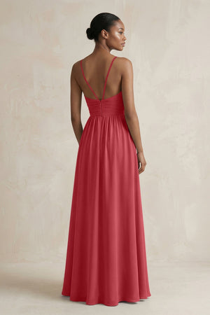 A - Line Halter Chiffon Ruched Bridesmaid Dress in Merlot - SHE IS ME Bridesmaid Dresses