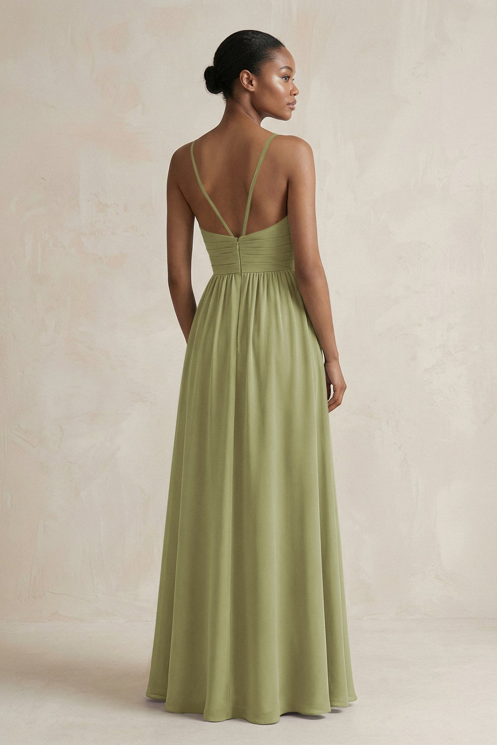 A - Line Halter Chiffon Ruched Bridesmaid Dress in Moss Green - KISS BRIDAL Bridesmaid Dresses