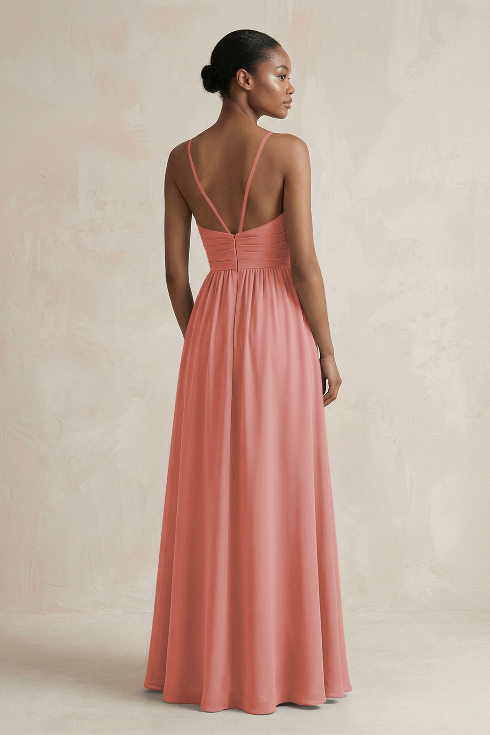 A-Line Halter Chiffon Ruched Bridesmaid Dress in Mulberry