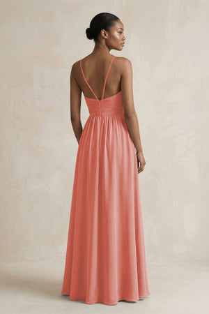 A - Line Halter Chiffon Ruched Bridesmaid Dress in Mulberry - SHE IS ME Bridesmaid Dresses