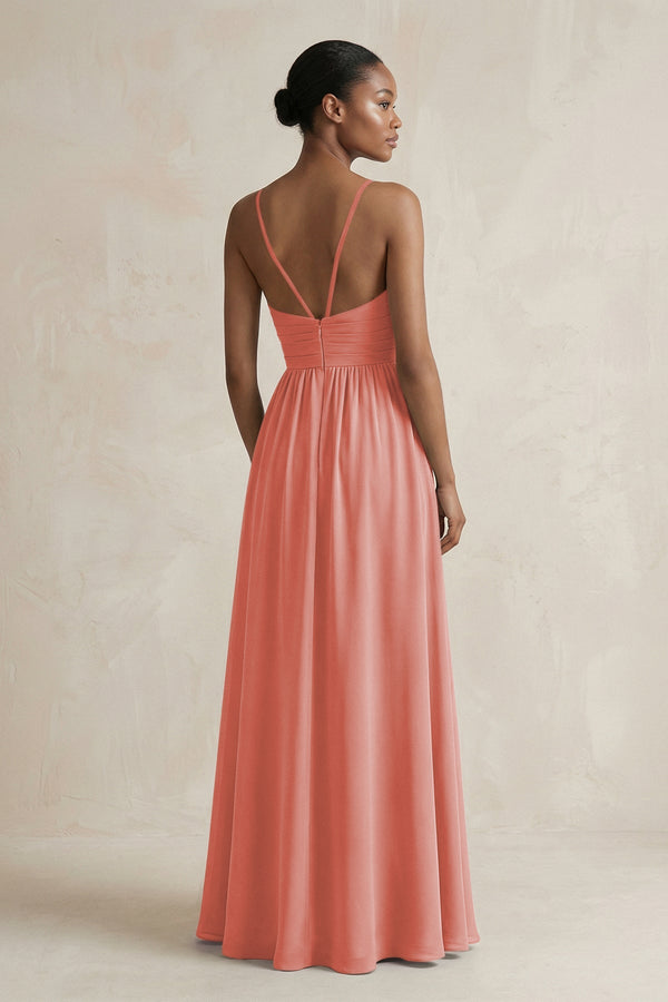 A - Line Halter Chiffon Ruched Bridesmaid Dress in Mulberry - SHE IS ME Bridesmaid Dresses