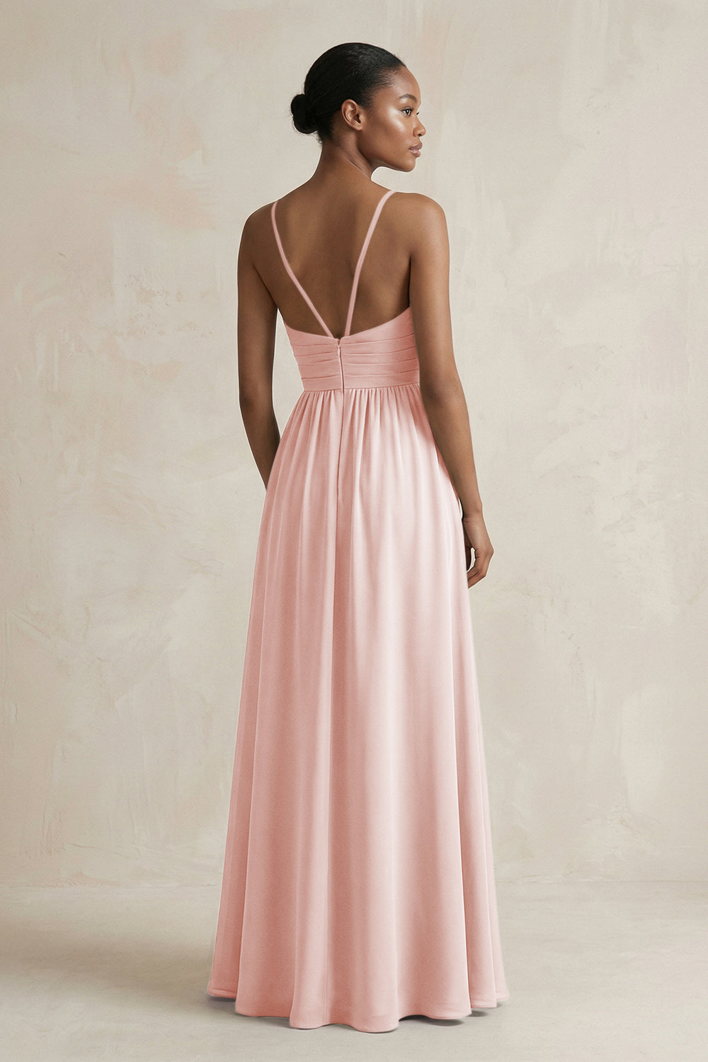 A-Line Halter Chiffon Ruched Bridesmaid Dress in Rose Petal