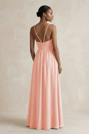 A - Line Halter Chiffon Ruched Bridesmaid Dress in Rose Petal - SHE IS ME Bridesmaid Dresses