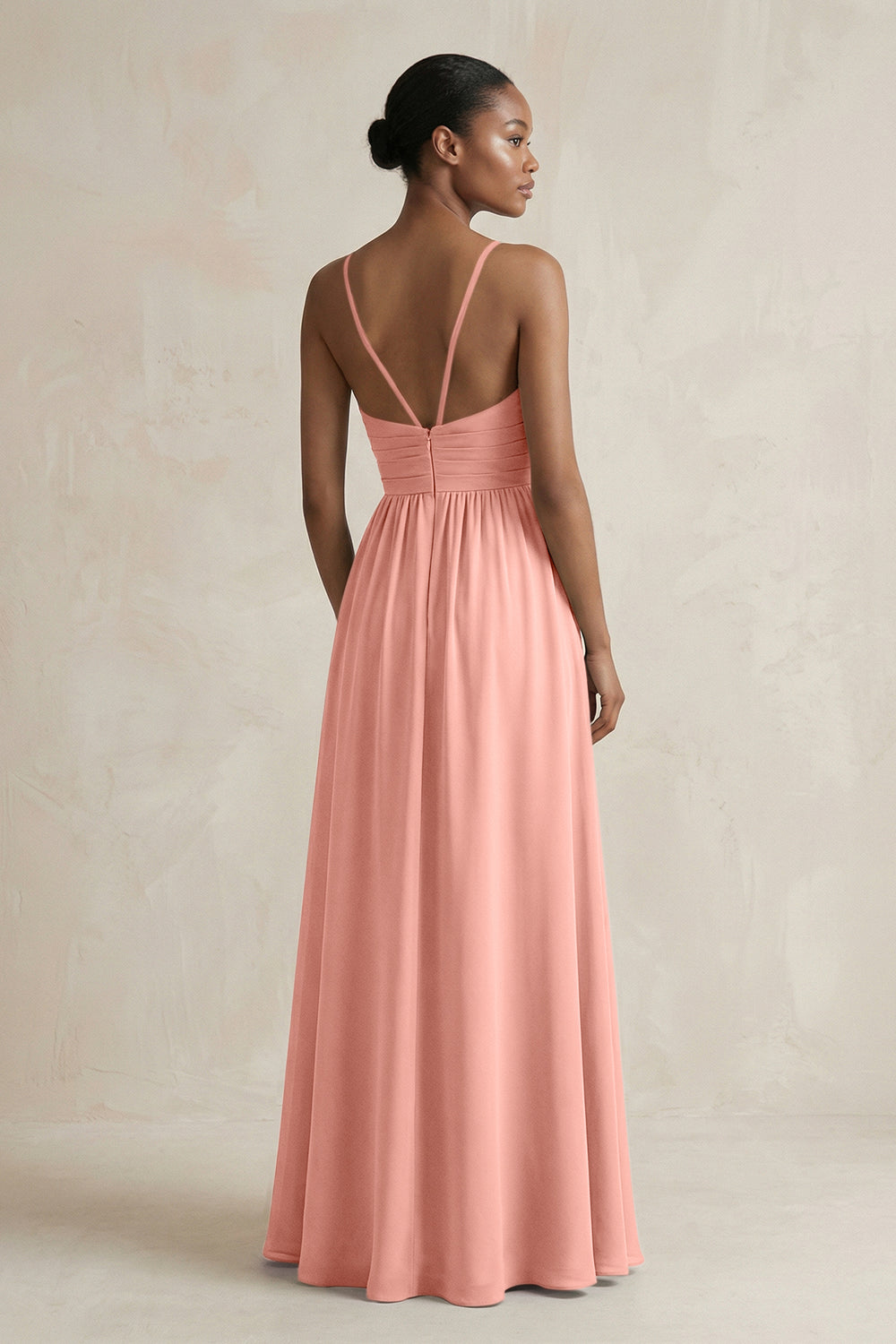 A-Line Halter Chiffon Ruched Bridesmaid Dress in Rosette