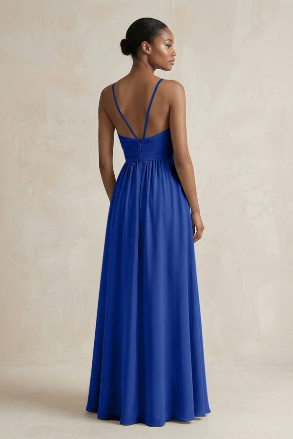 A - Line Halter Chiffon Ruched Bridesmaid Dress in Royal Blue - SHE IS ME Bridesmaid Dresses