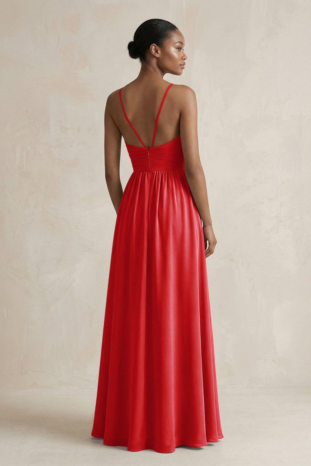 A - Line Halter Chiffon Ruched Bridesmaid Dress in Ruby Red - KISS BRIDAL Bridesmaid Dresses
