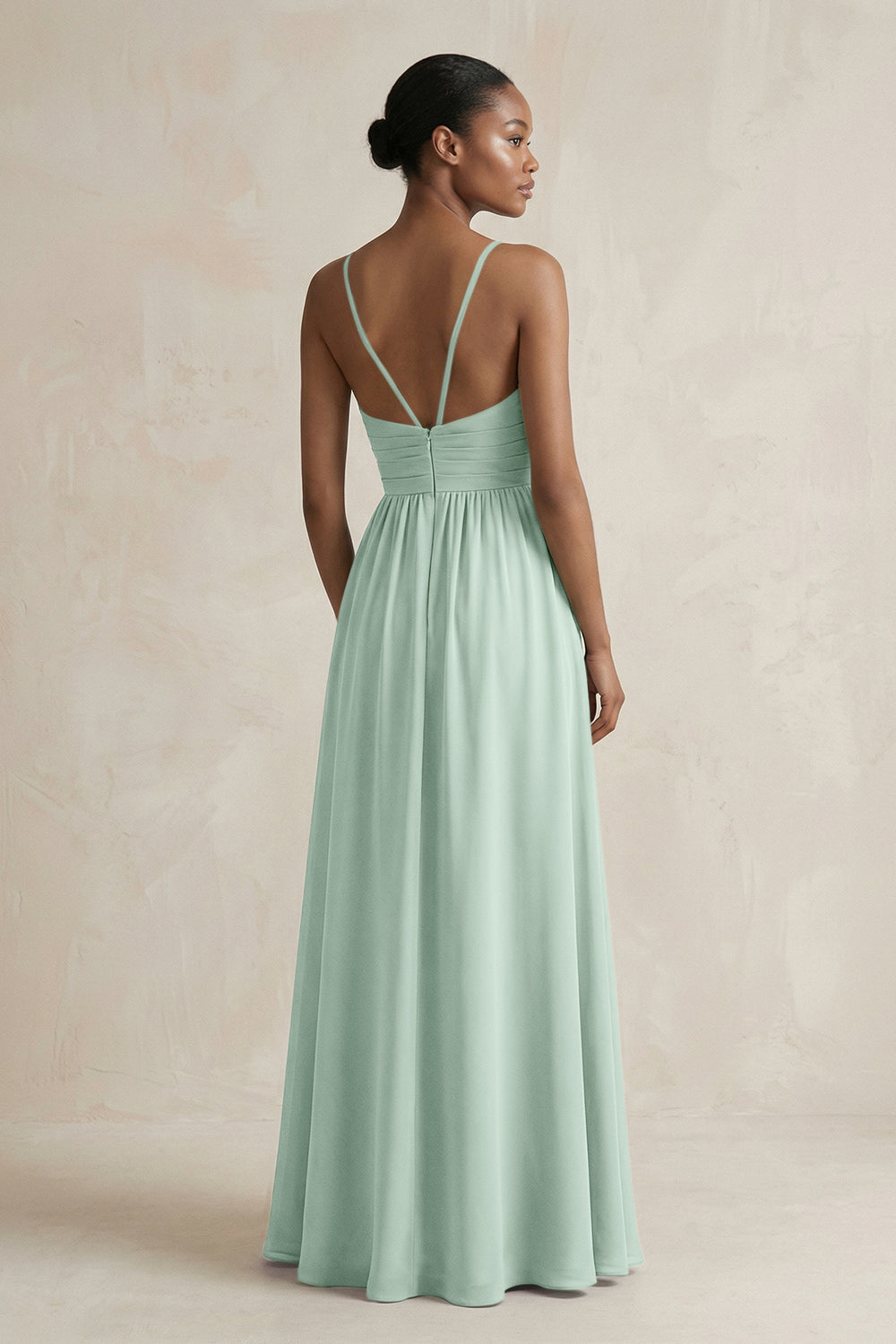 A-Line Halter Chiffon Ruched Bridesmaid Dress in Sage