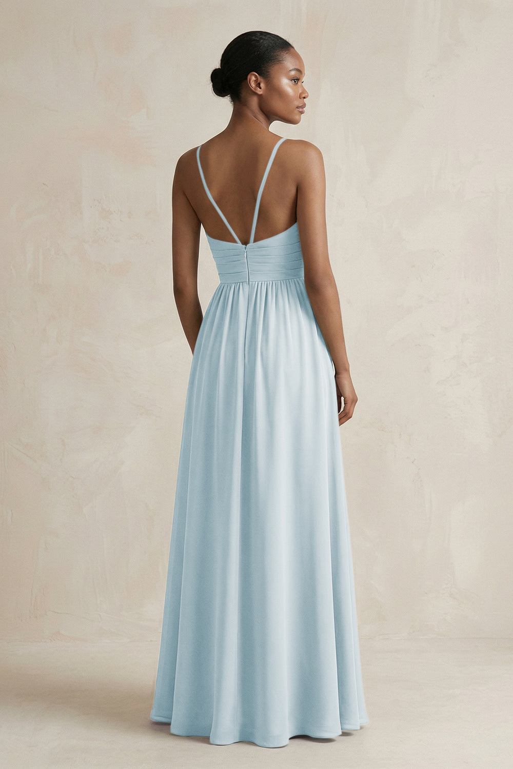 A-Line Halter Chiffon Ruched Bridesmaid Dress in Sky Blue
