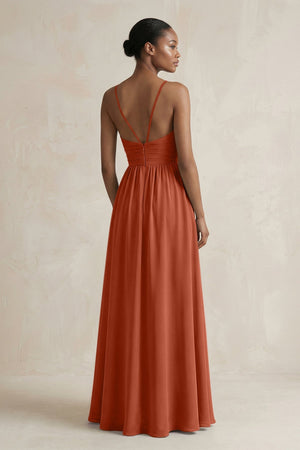 A - Line Halter Chiffon Ruched Bridesmaid Dress in Spice - SHE IS ME Bridesmaid Dresses