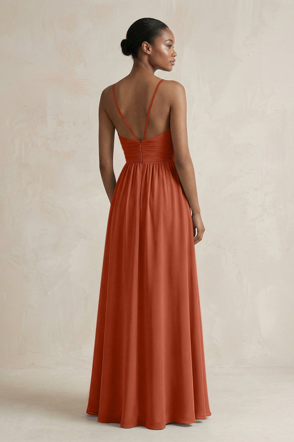 A - Line Halter Chiffon Ruched Bridesmaid Dress in Spice - SHE IS ME Bridesmaid Dresses