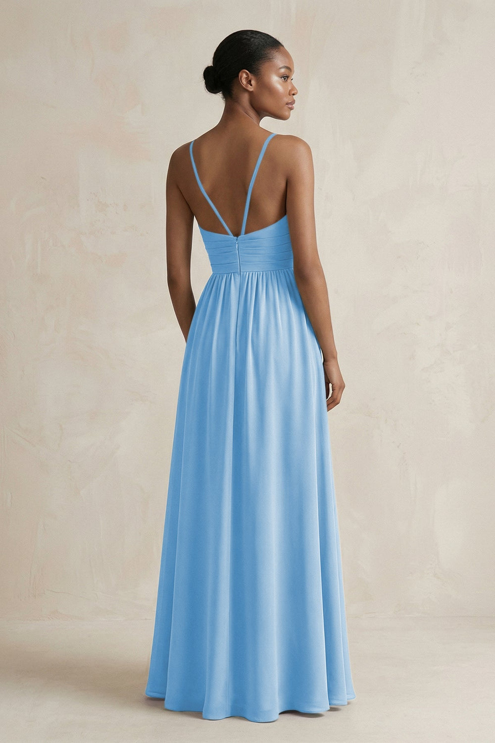 A - Line Halter Chiffon Ruched Bridesmaid Dress in Steel Blue - KISS BRIDAL Bridesmaid Dresses