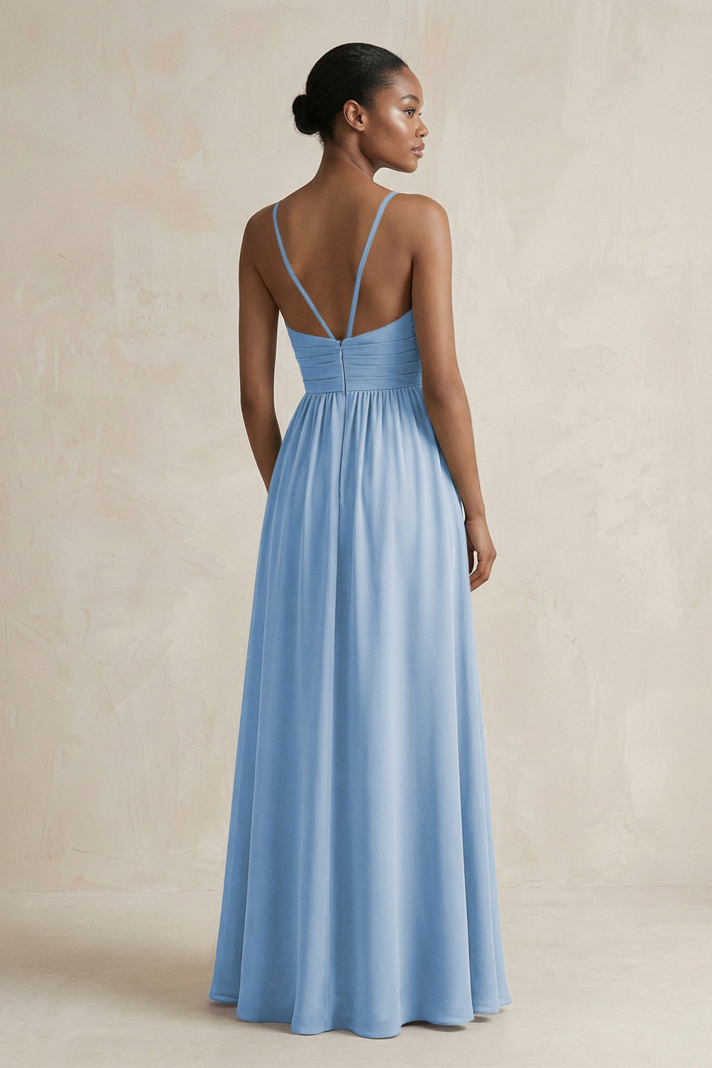 A-Line Halter Chiffon Ruched Bridesmaid Dress in Steel Blue