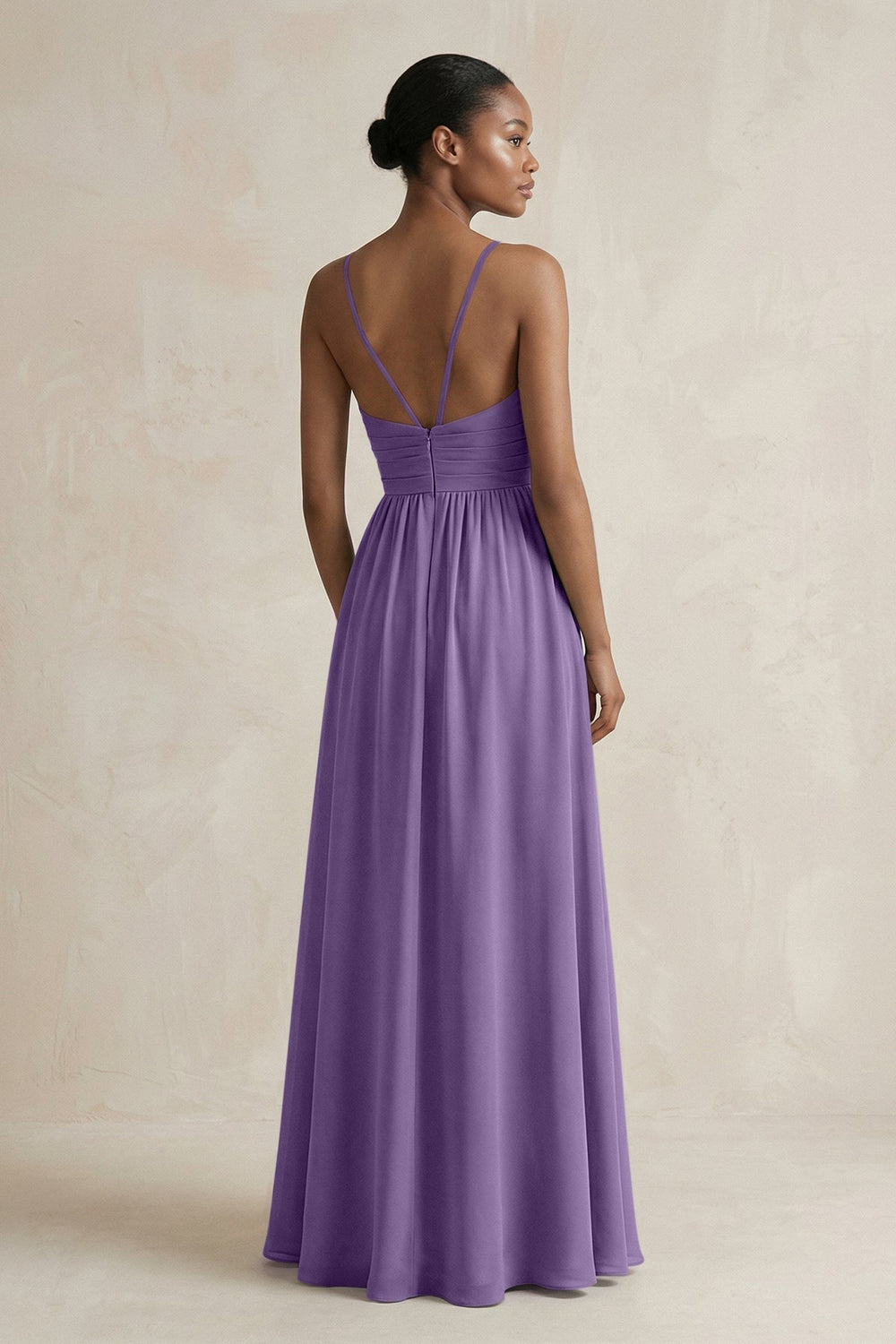 A - Line Halter Chiffon Ruched Bridesmaid Dress in Tahiti - KISS BRIDAL Bridesmaid Dresses