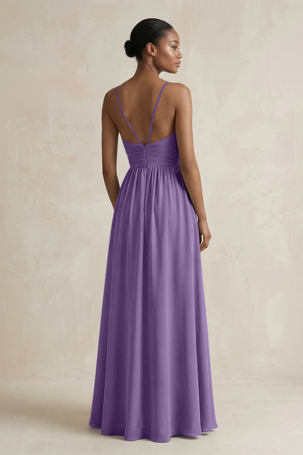 A - Line Halter Chiffon Ruched Bridesmaid Dress in Tahiti - SHE IS ME Bridesmaid Dresses