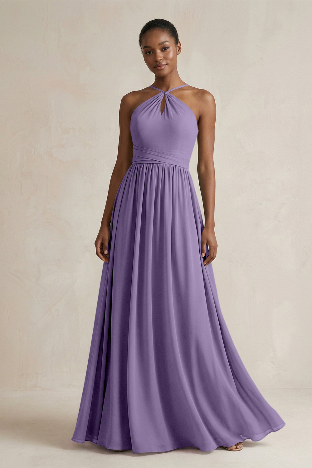 A-Line Halter Chiffon Ruched Bridesmaid Dress in Tahiti