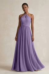 A-Line Halter Chiffon Ruched Bridesmaid Dress in Tahiti | KISSBRIDAL