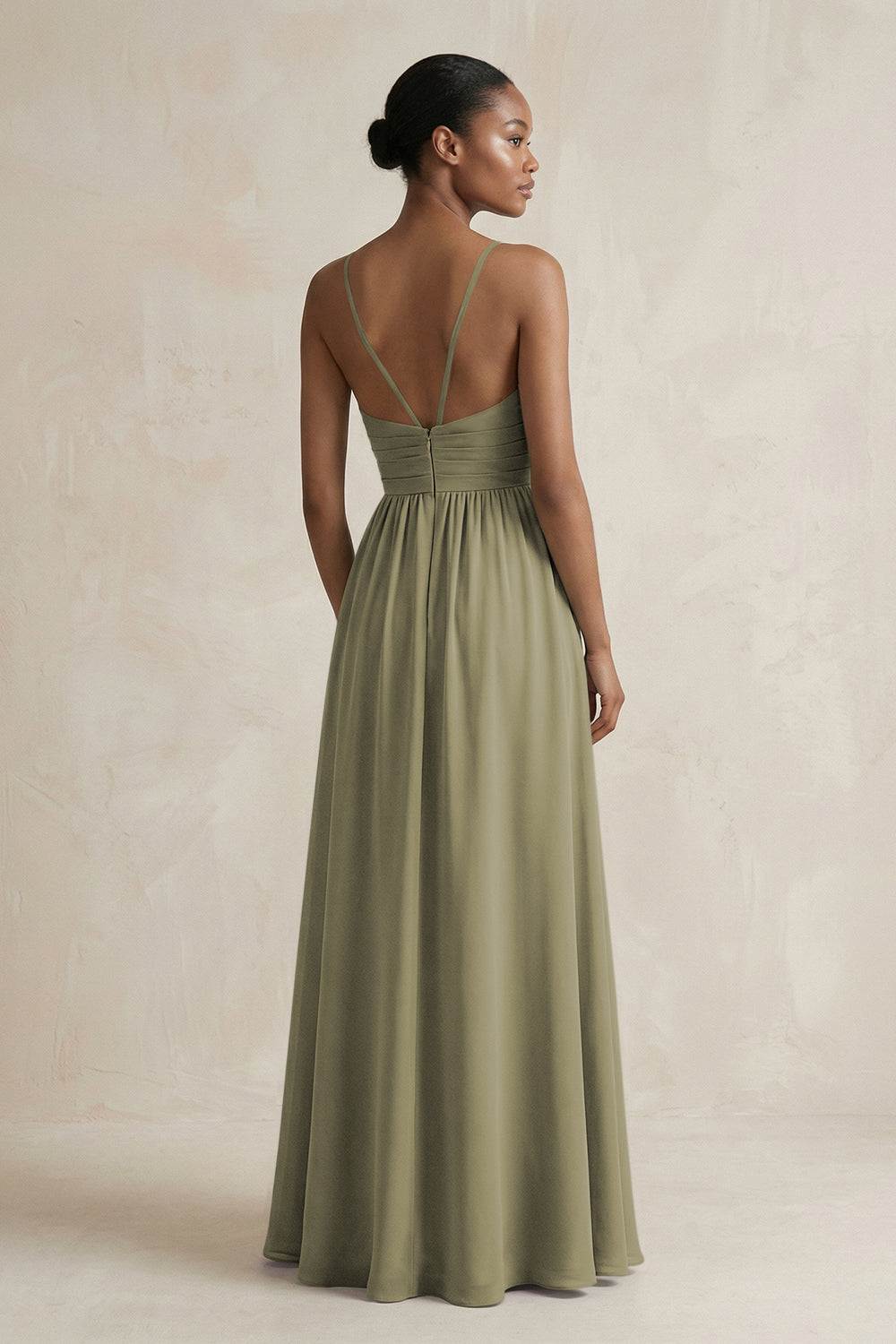A-Line Halter Chiffon Ruched Bridesmaid Dress in Thyme