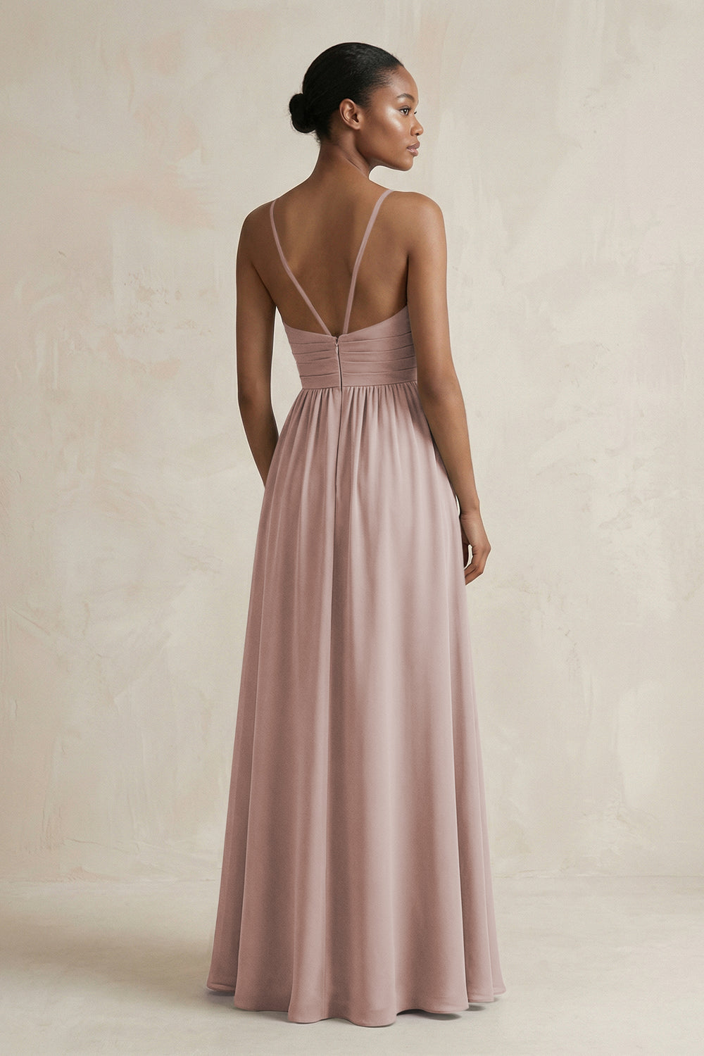 A-Line Halter Chiffon Ruched Bridesmaid Dress in Toffee