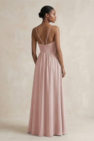 A - Line Halter Chiffon Ruched Bridesmaid Dress in Toffee - SHE IS ME Bridesmaid Dresses