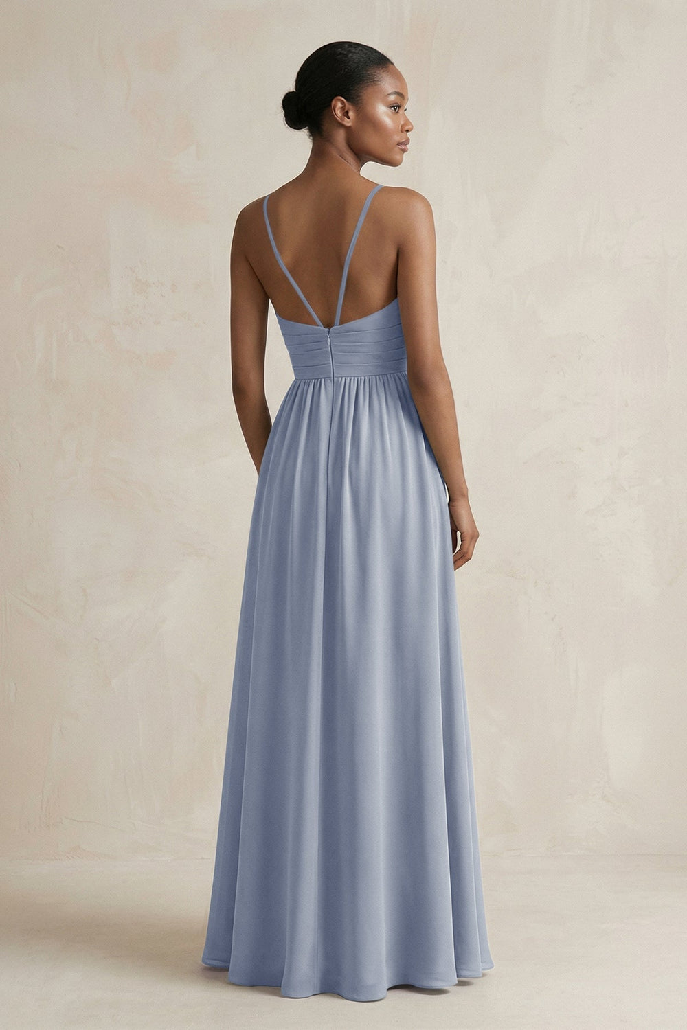 A - Line Halter Chiffon Ruched Bridesmaid Dress in Twilight - KISS BRIDAL Bridesmaid Dresses