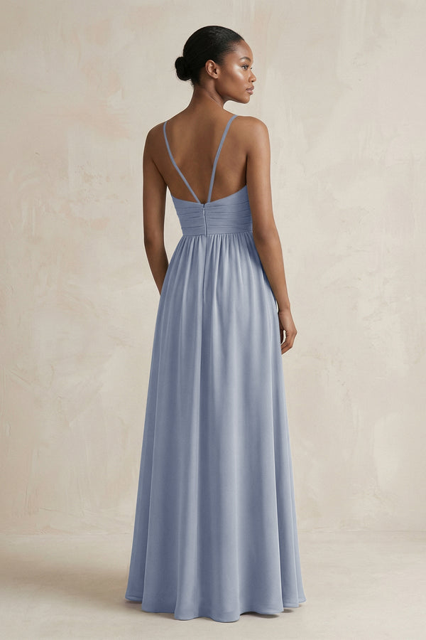 A - Line Halter Chiffon Ruched Bridesmaid Dress in Twilight - SHE IS ME Bridesmaid Dresses