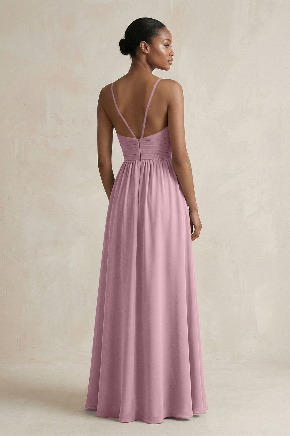 A-Line Halter Chiffon Ruched Bridesmaid Dress in Vintage Mauve