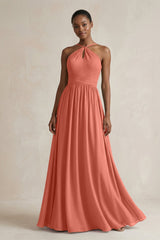 A - Line Halter Chiffon Ruched Bridesmaid Dress in Wild Rose - KISS BRIDAL Bridesmaid Dresses