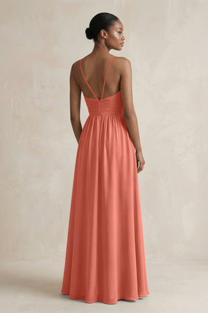 A - Line Halter Chiffon Ruched Bridesmaid Dress in Wild Rose - SHE IS ME Bridesmaid Dresses