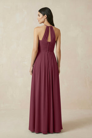 A-Line Halter Neck Pleated Chiffon Bridesmaid Dress in Desert Rose (2) | KISSBRIDAL