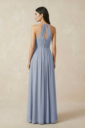 A - Line Halter Neck Pleated Chiffon Bridesmaid Dress in Twilight - KISS BRIDAL Bridesmaid Dresses