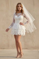 A Line Lace Open Back Wedding Dress in Ivory - KISS BRIDAL Wedding Dresses