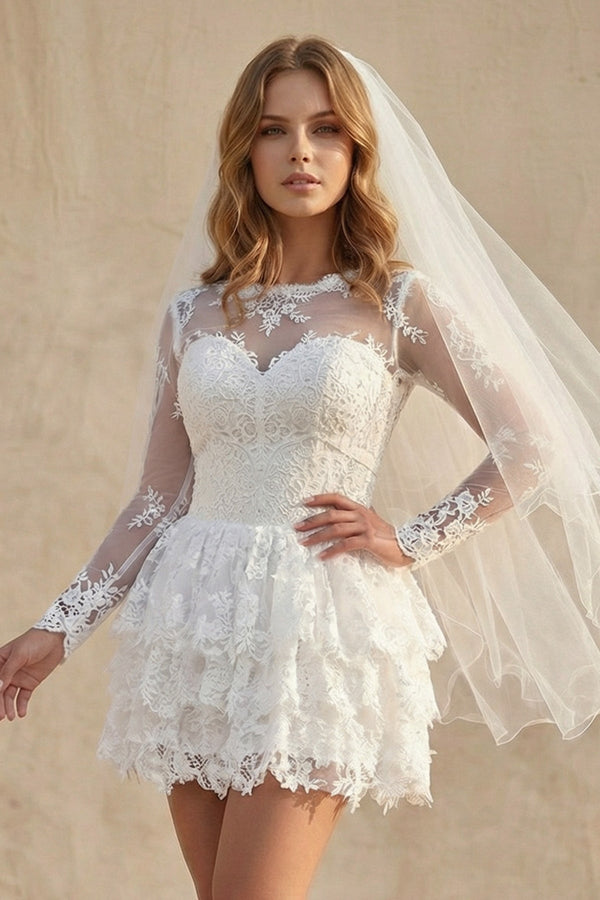 A Line Lace Open Back Wedding Dress in Ivory - SHE IS ME Wedding Dresses