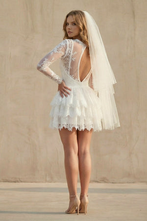 A Line Lace Open Back Wedding Dress in Ivory - SHE IS ME Wedding Dresses