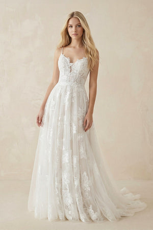 A - Line Lace Spaghetti - Strap Wedding Dress in Ivory - SHE IS ME Wedding Dresses