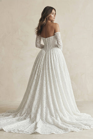A - Line Lace Strapless Appliqued Wedding Dress in White - SHE IS ME Wedding Dresses