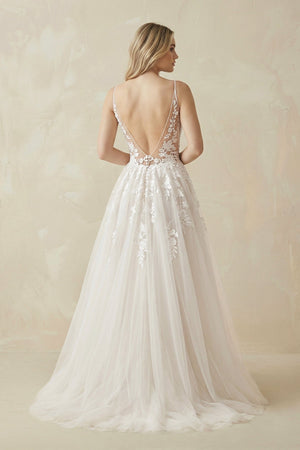 A Line Lace Tulle V - neck Sleeveless Wedding Dress in Ivory - SHE IS ME Wedding Dresses
