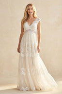 A - Line Lace V - Neck Tulle Wedding Dress in Ivory - SHE IS ME Wedding Dresses
