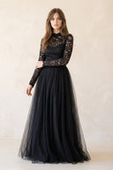 A Line Long Sleeves Lace Tulle Wedding Dress - SHE IS ME Wedding Dresses