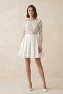 A Line Long Sleeves Satin Wedding Dress With Appliques in Ivory - SHE IS ME Wedding Dresses