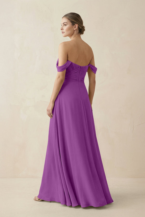 A-Line Off-the-Shoulder Chiffon Bridesmaid Dress in Amethyst - SHE IS ME BRIDESMAID DRESSES