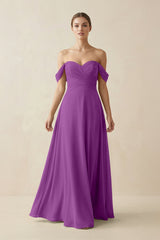 A-Line Off-the-Shoulder Chiffon Bridesmaid Dress in Amethyst - KISS BRIDAL BRIDESMAID DRESSES