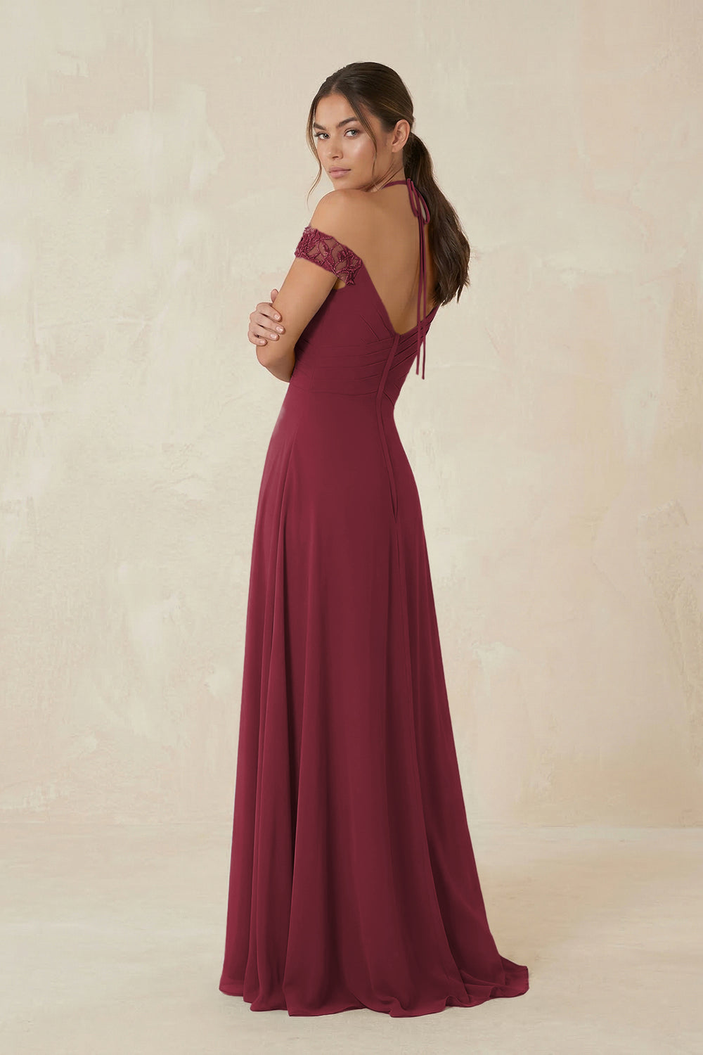 A-Line Off-the-Shoulder Chiffon Bridesmaid Dress in Berry