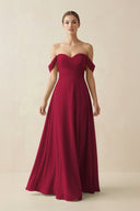 A-Line Off-the-Shoulder Chiffon Bridesmaid Dress in Berry - SHE IS ME BRIDESMAID DRESSES