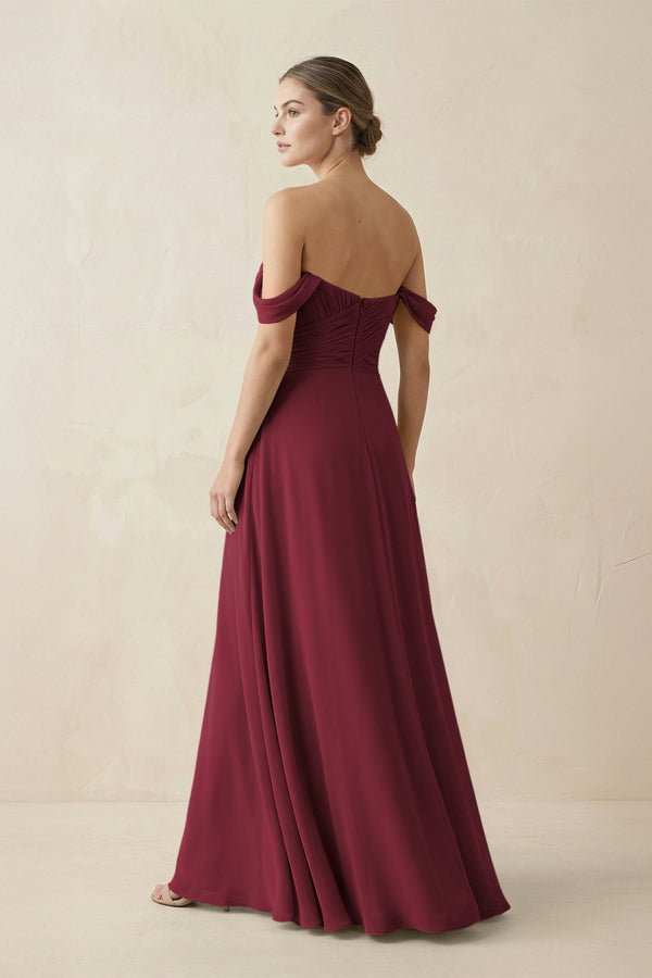A-Line Off-the-Shoulder Chiffon Bridesmaid Dress in Berry - KISS BRIDAL BRIDESMAID DRESSES